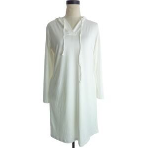 Beach Coverup White Hooded Dress Long Sleeve Size S